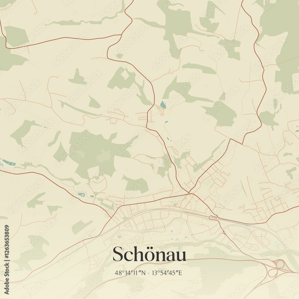 Vintage map of Schönau, Austria.