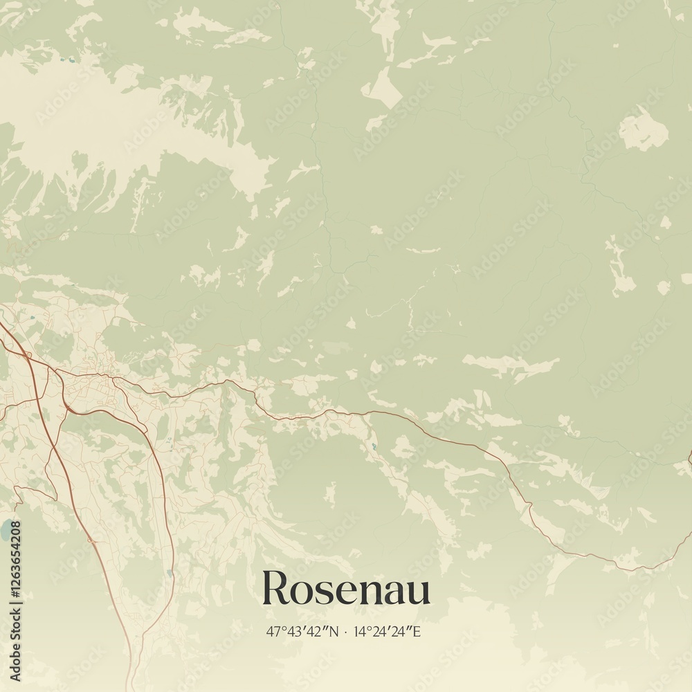Vintage map of Rosenau, Austria.