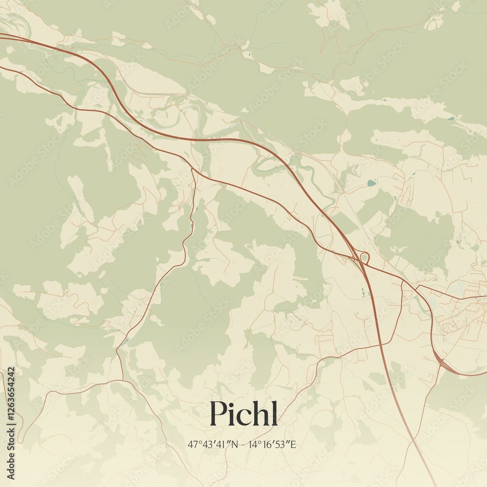 Vintage map of Pichl, Austria.