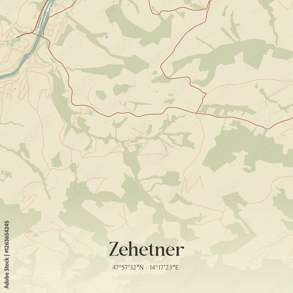 Vintage map of Zehetner, Austria.