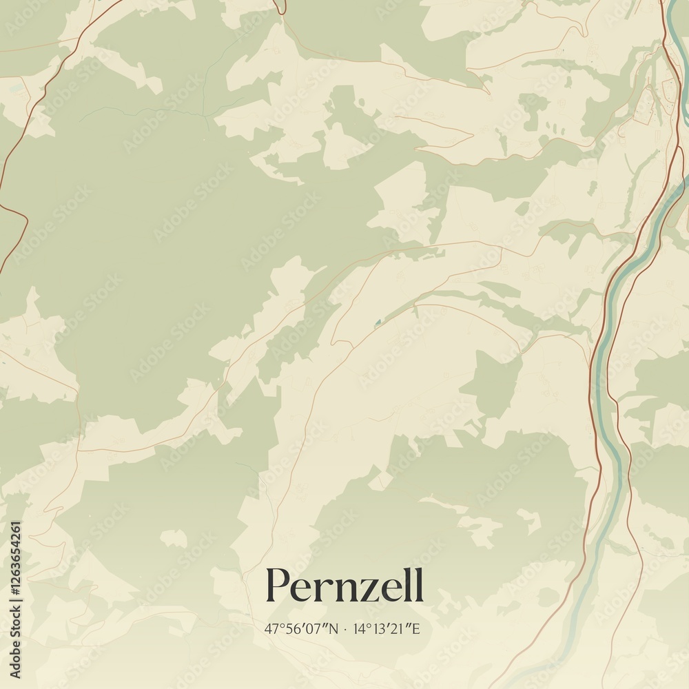 Vintage map of Pernzell, Austria.