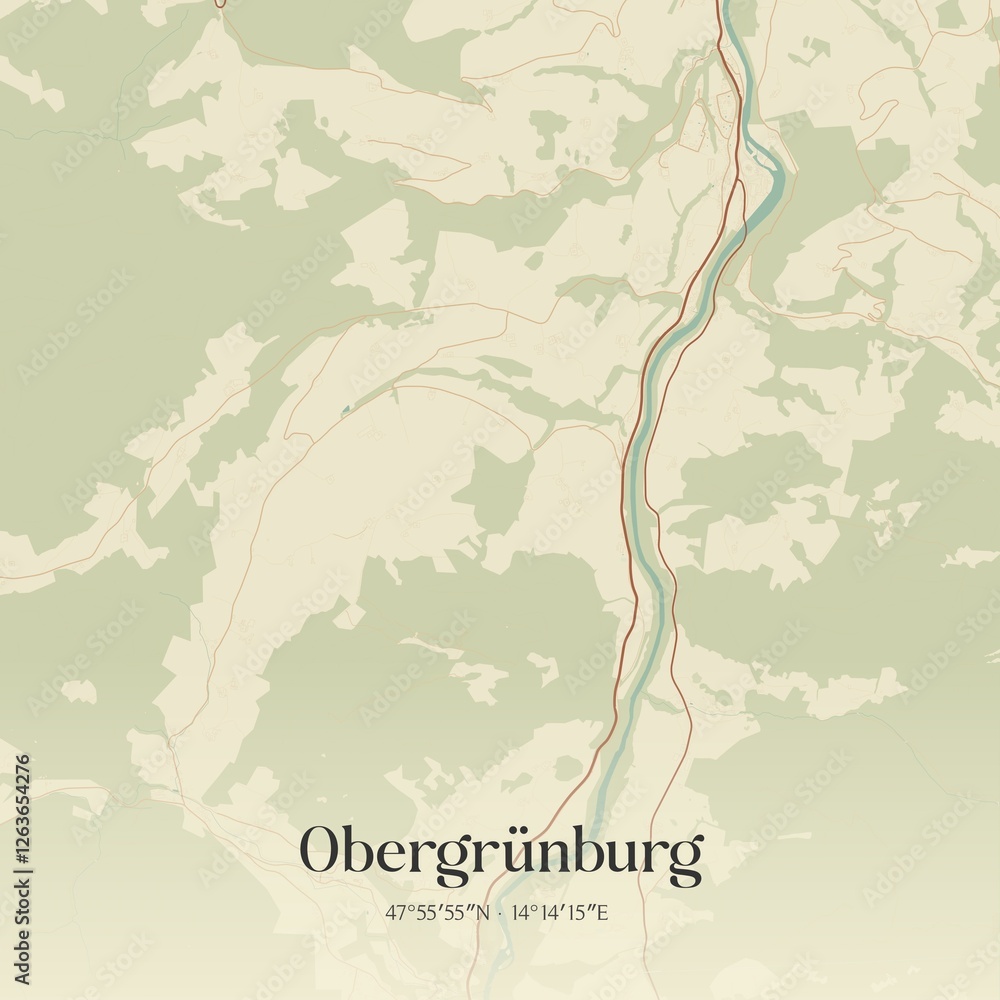 Vintage map of Obergrünburg, Austria.