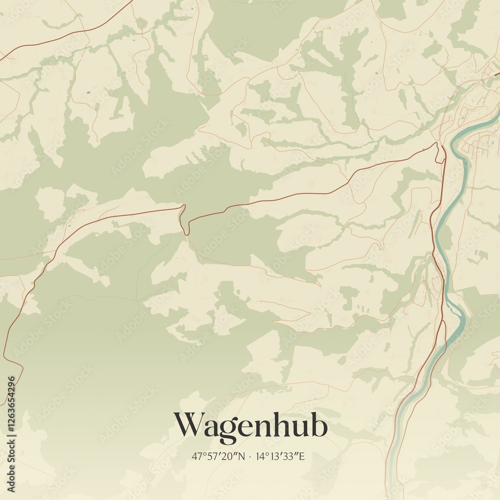 Vintage map of Wagenhub, Austria.