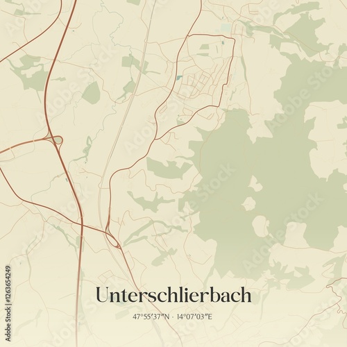 Obraz na płótnie Vintage map of Unterschlierbach, Austria. w salonie
