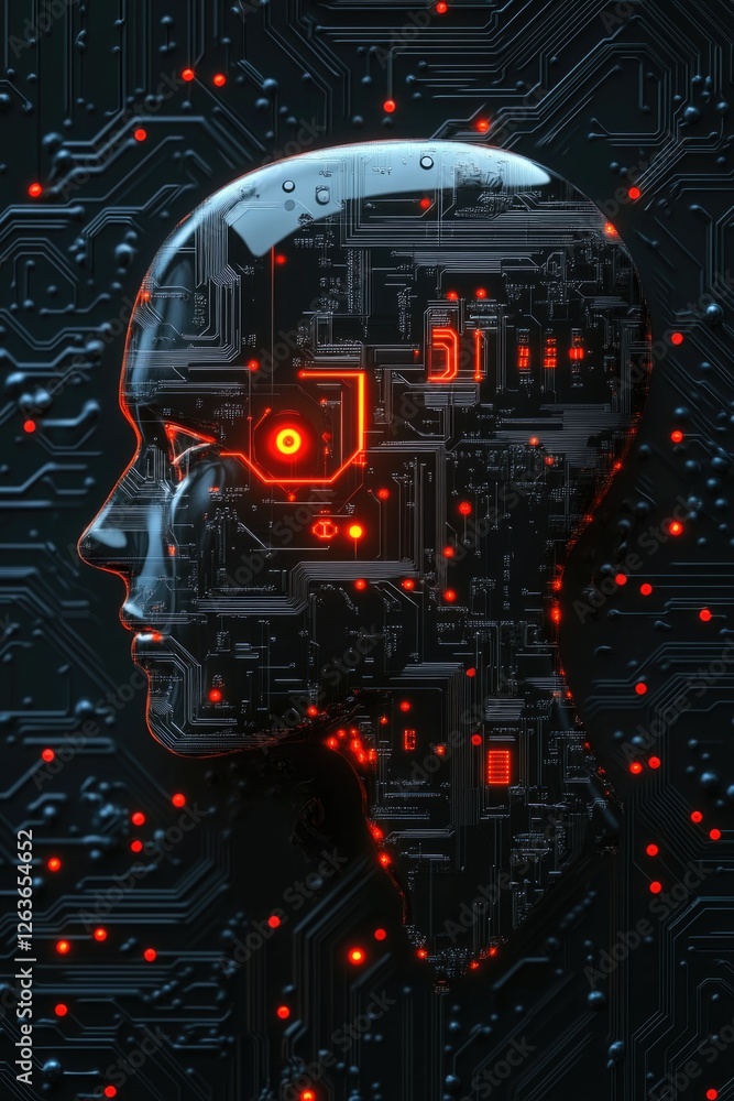 Obraz premium Robotic AI Future Head Illustration