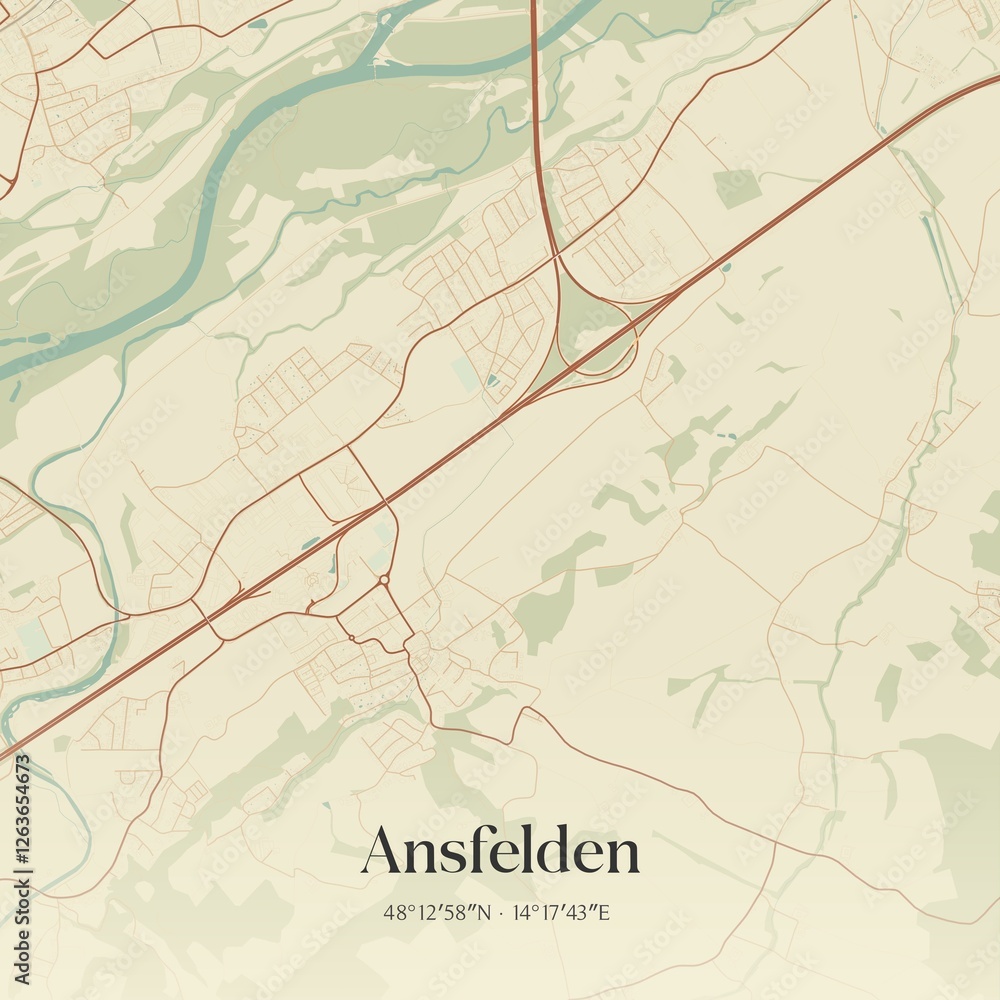 Fototapeta premium Vintage map of Ansfelden, Austria.