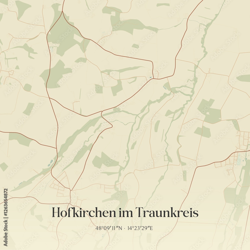 Fototapeta premium Vintage map of Hofkirchen im Traunkreis, Austria.