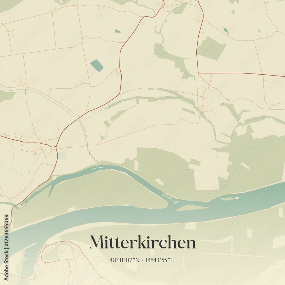 Fototapeta premium Vintage map of Mitterkirchen, Austria.
