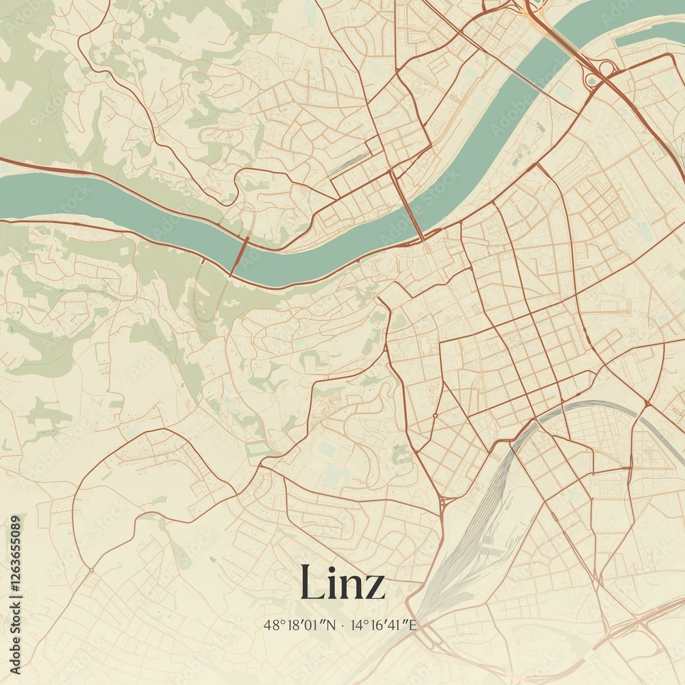Obraz premium Vintage map of Linz, Austria.