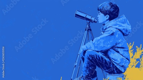 Teen Boy Observing Stars Pop art aesthetics illustration.