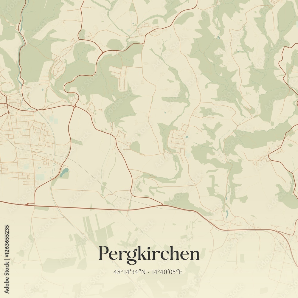 Fototapeta premium Vintage map of Pergkirchen, Austria.