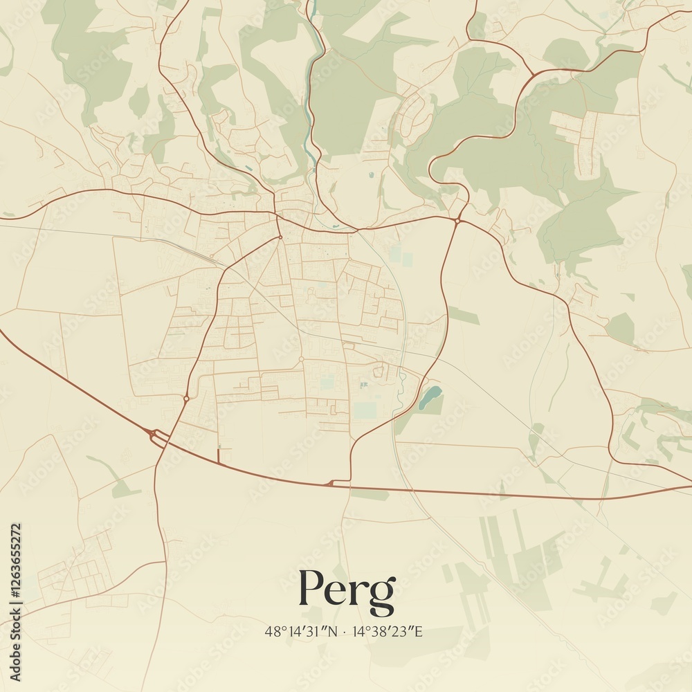 Fototapeta premium Vintage map of Perg, Austria.