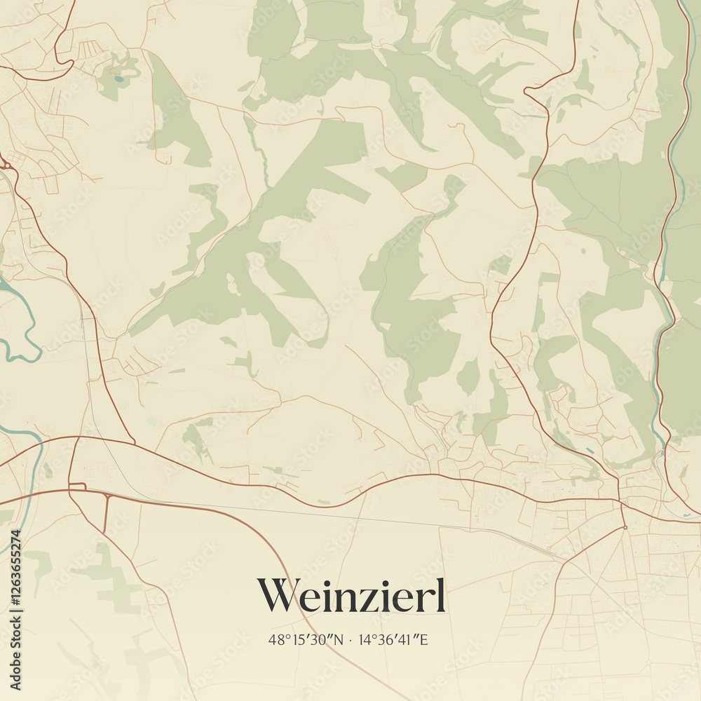 Fototapeta premium Vintage map of Weinzierl, Austria.