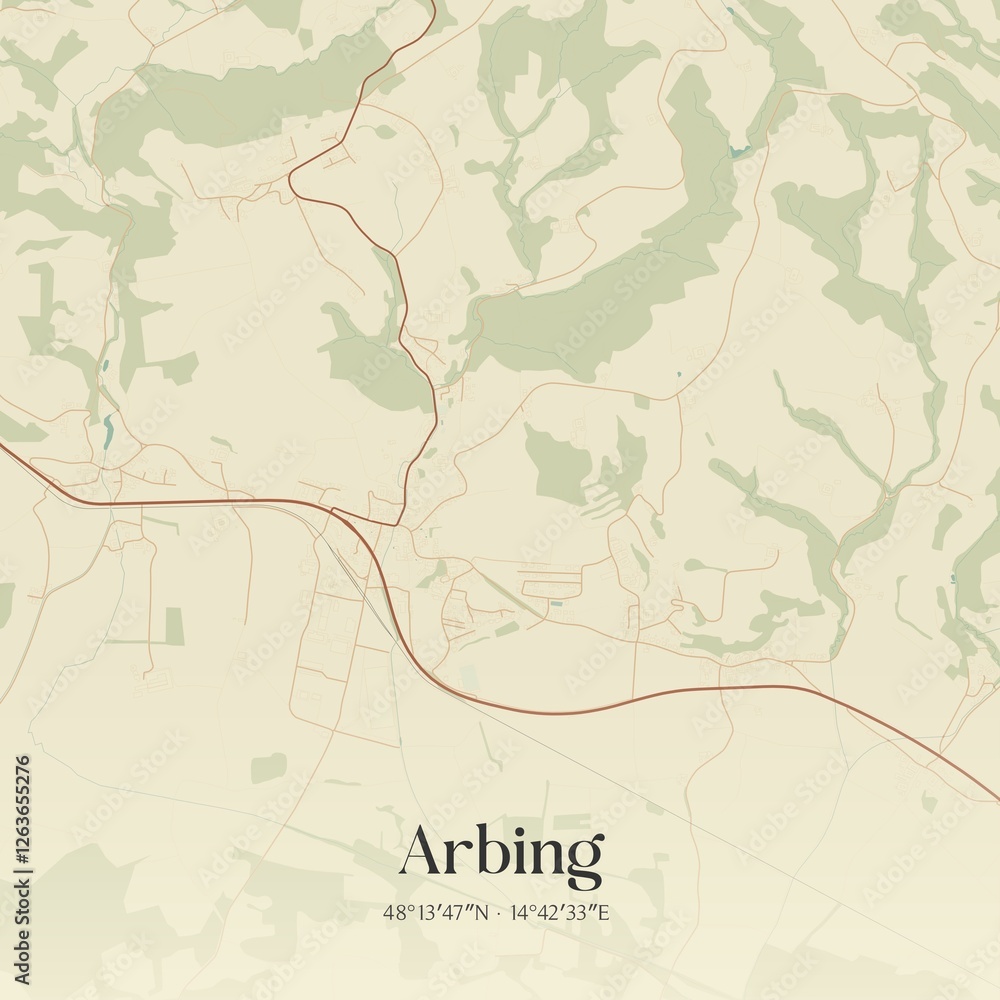 Fototapeta premium Vintage map of Arbing, Austria.