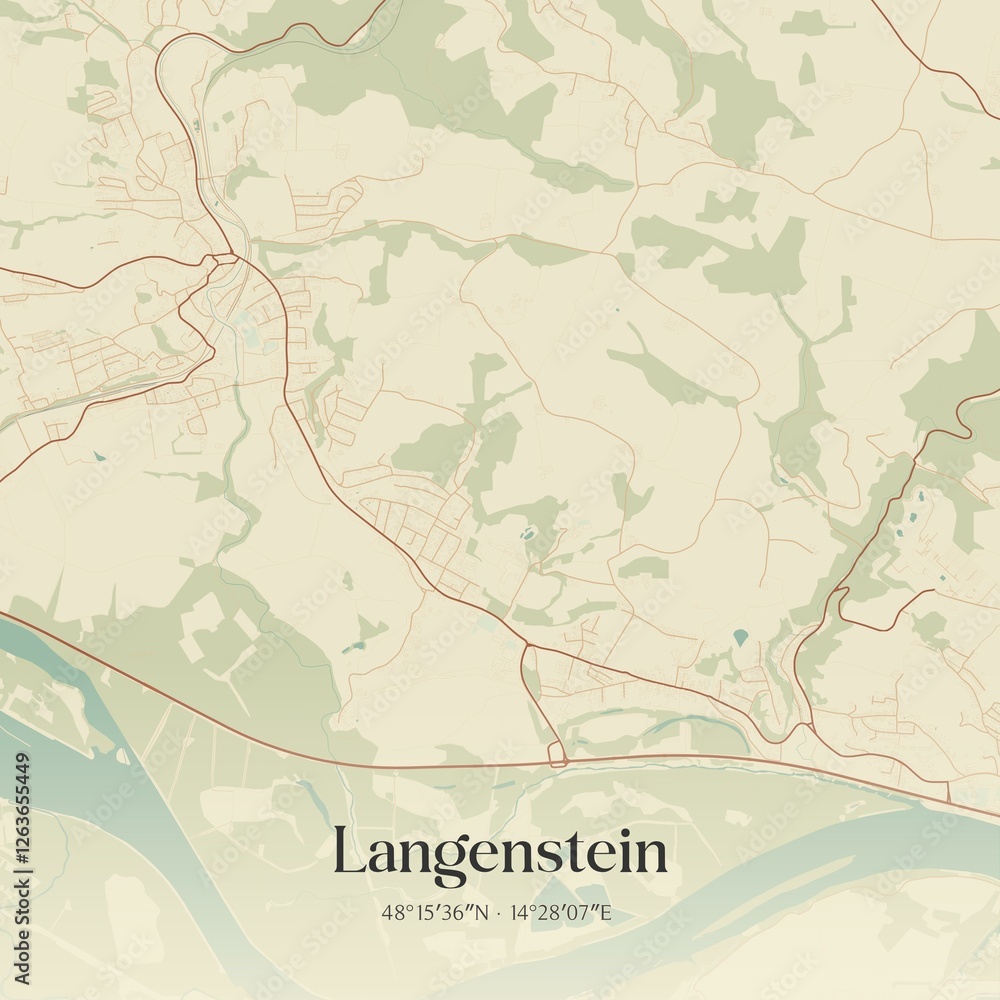 Fototapeta premium Vintage map of Langenstein, Austria.
