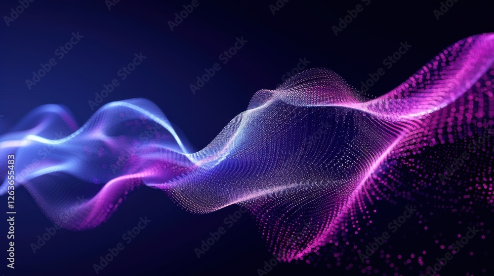 Fototapeta premium Flowing particle wave, abstract tech design, hi-tech big data background for business cards, banners, and brochures
