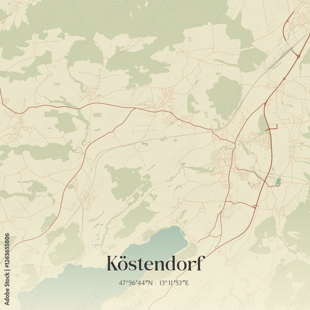 Fototapeta premium Vintage map of Köstendorf, Austria.
