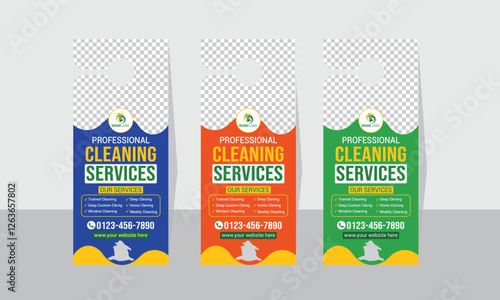 Cleaning service ,power washing,Cleaning,home safety,vector door hanger set of colorful