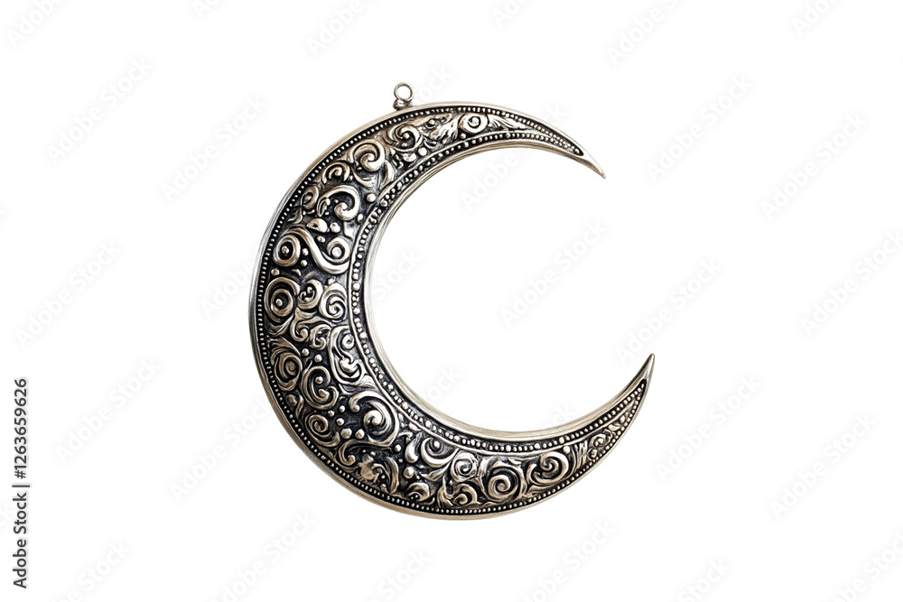 Ornate Silver Crescent Moon Pendant Elegant Design Mystical Charm