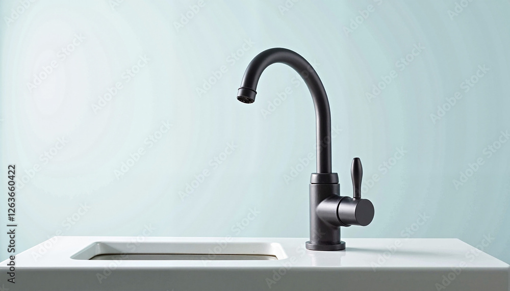 Modern black faucet on white countertop