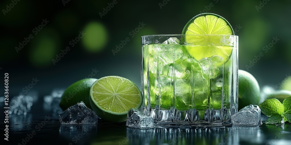 Refreshing cocktail with lime and ice captures the essence of summer gatherings and parties Refreshing cocktail with lime and ice captures the essence of summer gatherings and parties