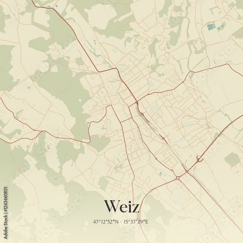 Vintage map of Weiz, Austria.