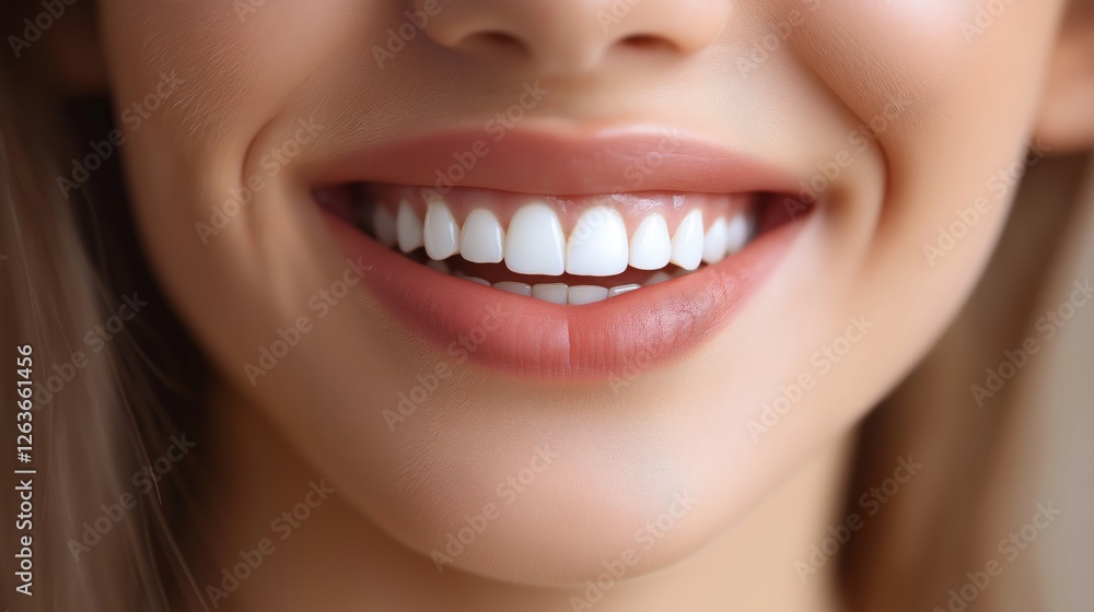 A close-up of a smiling person showing perfect white teeth and healthy gums A close-up of a smiling person showing perfect white teeth and healthy gums