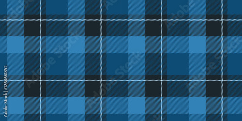 Style tartan seamless texture, selection vector plaid textile. Dye background fabric check pattern in cyan and dark colors.