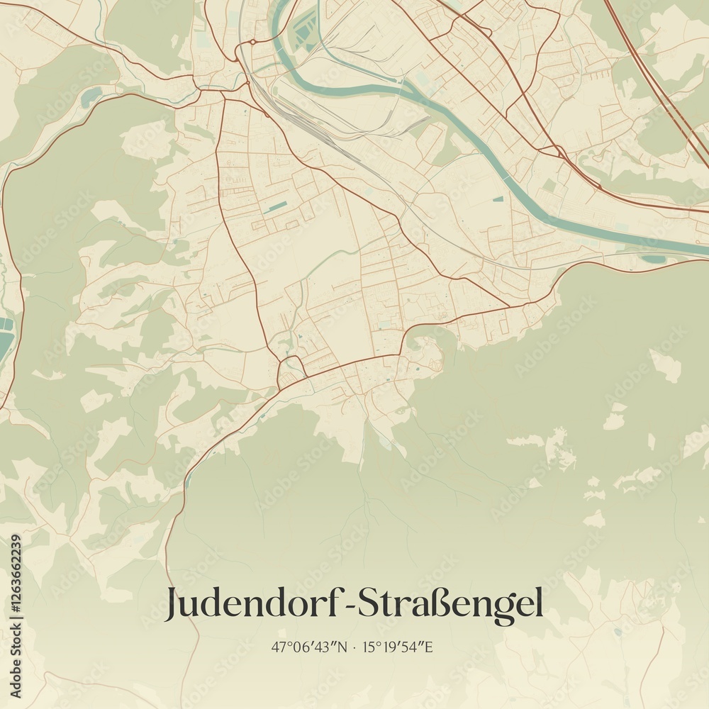 Fototapeta premium Vintage map of Judendorf-Straßengel, Austria.
