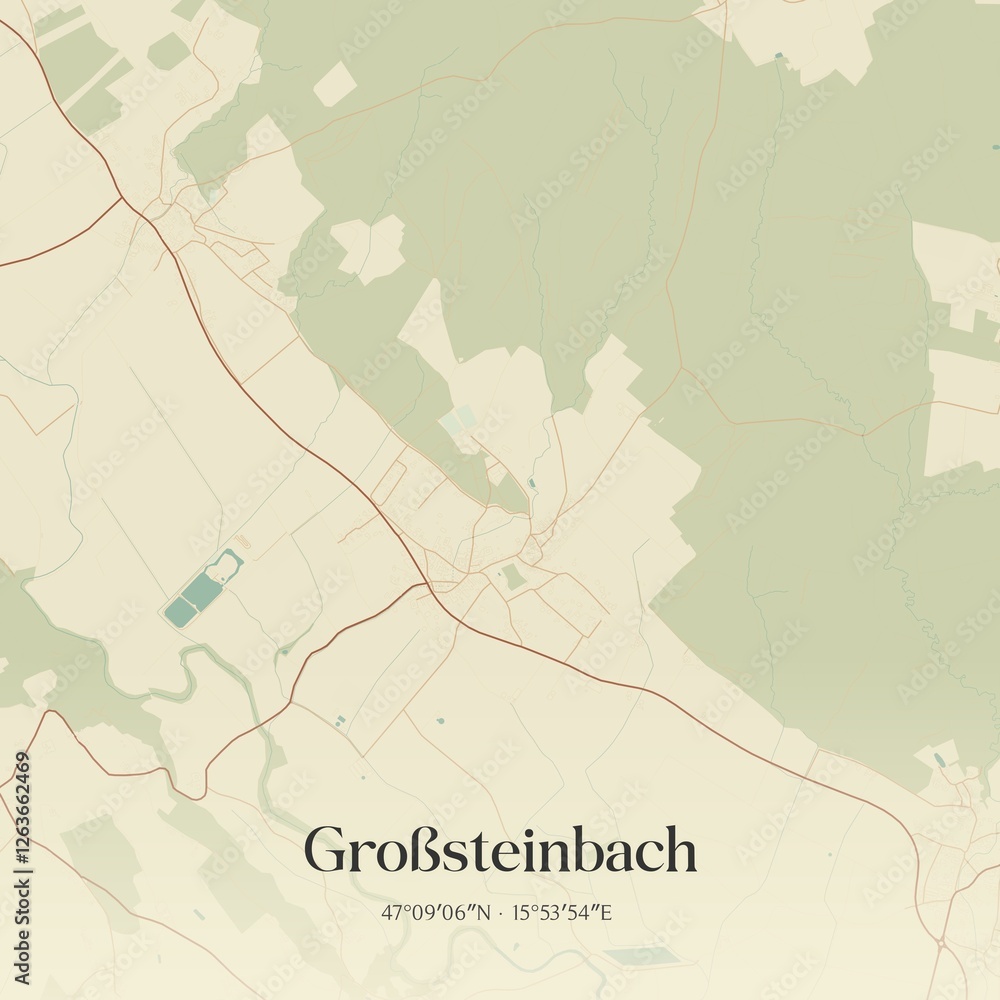 Fototapeta premium Vintage map of Großsteinbach, Austria.
