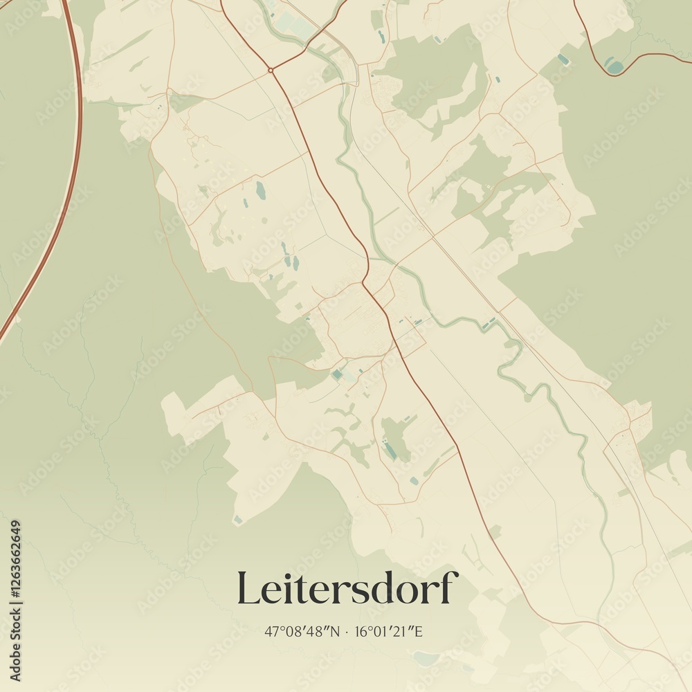 Vintage map of Leitersdorf, Austria.