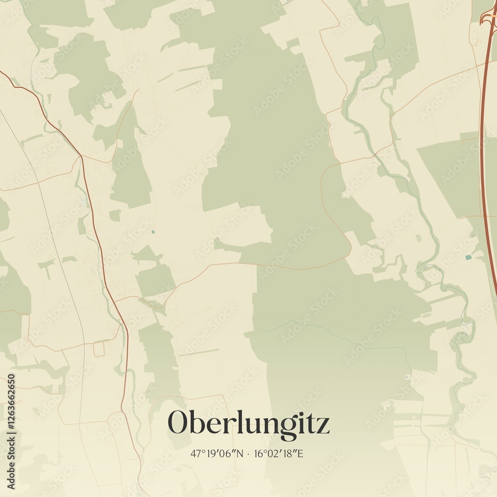 Vintage map of Oberlungitz, Austria.