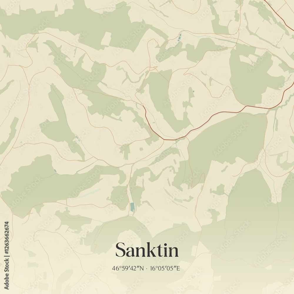 Vintage map of Sanktin, Austria.