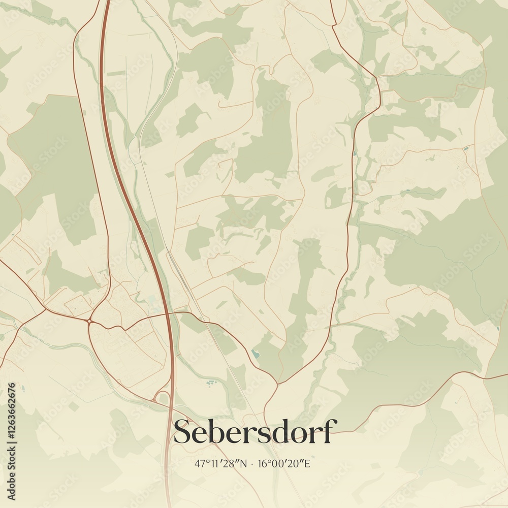 Vintage map of Sebersdorf, Austria.