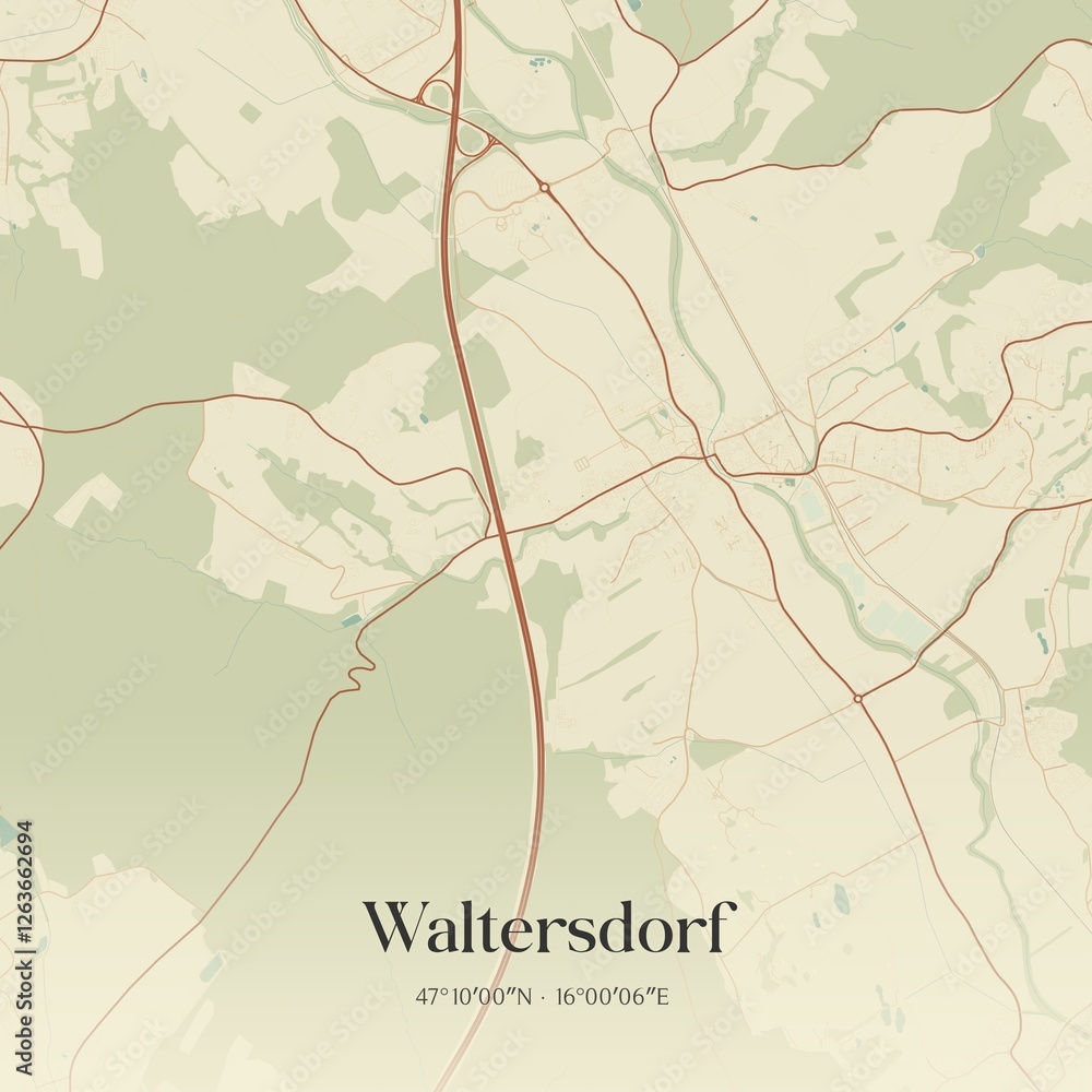 Vintage map of Waltersdorf, Austria.