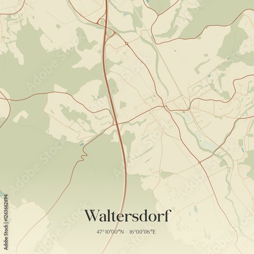 Obraz na płótnie Vintage map of Waltersdorf, Austria. w salonie