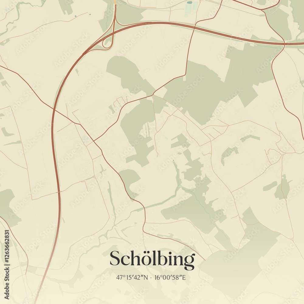 Vintage map of Schölbing, Austria.