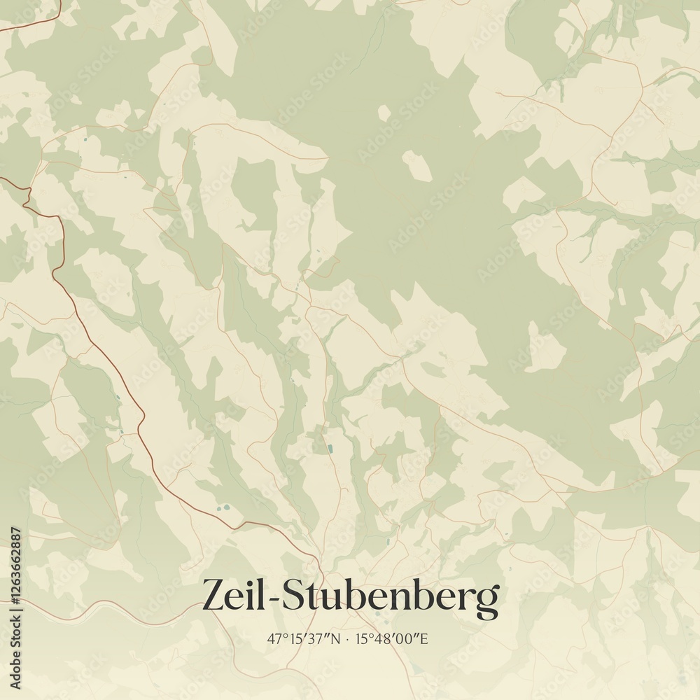 Vintage map of Zeil-Stubenberg, Austria.