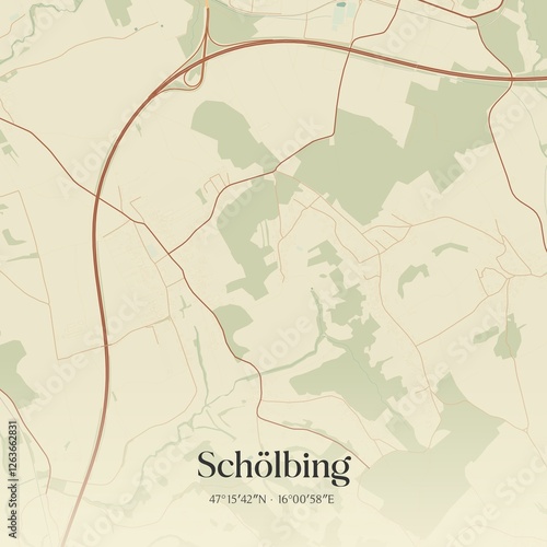 Obraz na płótnie Vintage map of Schölbing, Austria. w salonie