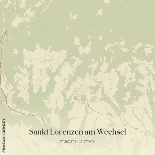 Obraz na płótnie Vintage map of Sankt Lorenzen am Wechsel, Austria. w salonie