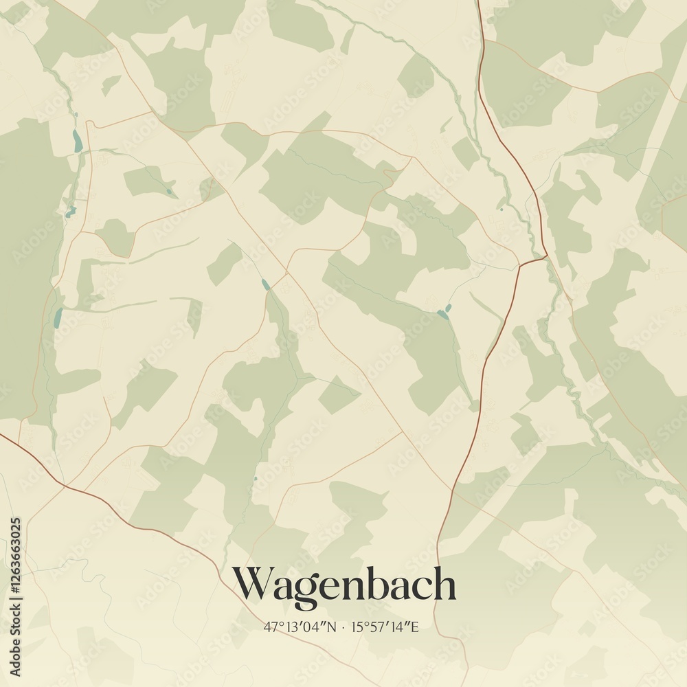 Vintage map of Wagenbach, Austria.