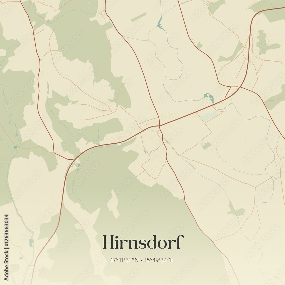 Vintage map of Hirnsdorf, Austria.