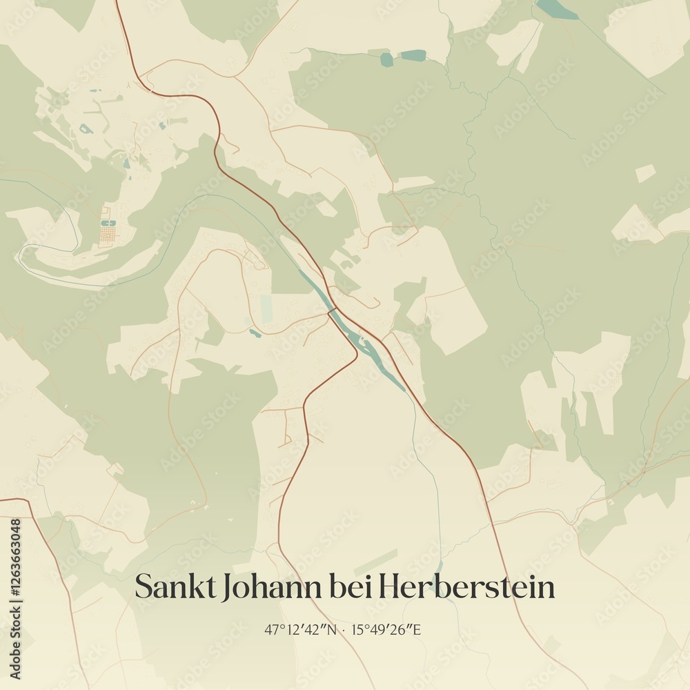 Vintage map of Sankt Johann bei Herberstein, Austria.