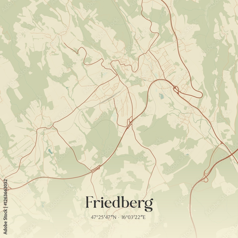 Vintage map of Friedberg, Austria.