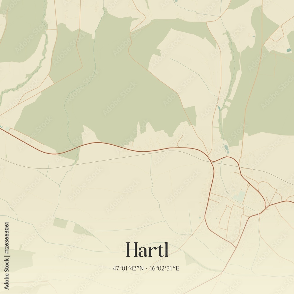 Vintage map of Hartl, Austria.
