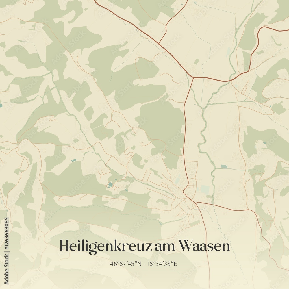 Vintage map of Heiligenkreuz am Waasen, Austria.