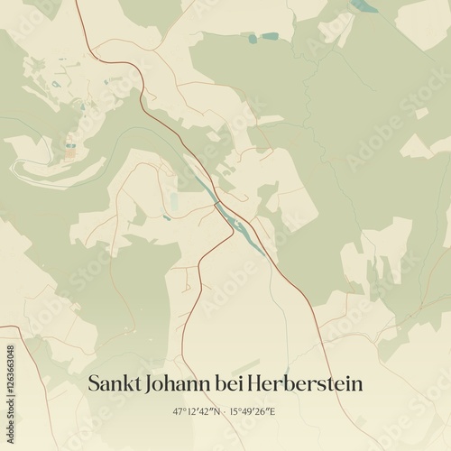 Obraz na płótnie Vintage map of Sankt Johann bei Herberstein, Austria. w salonie