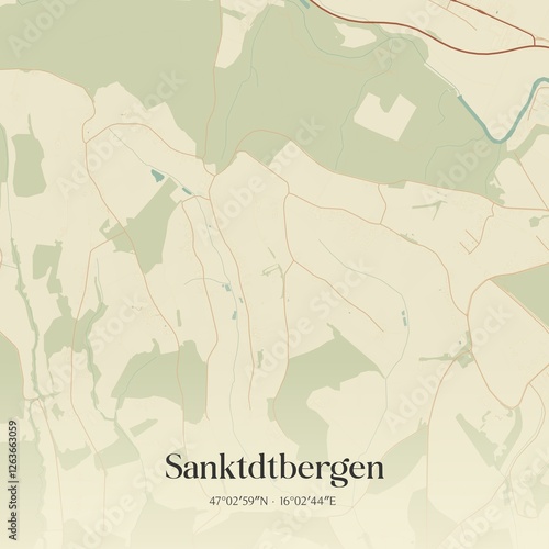 Obraz na płótnie Vintage map of Sanktdtbergen, Austria. w salonie