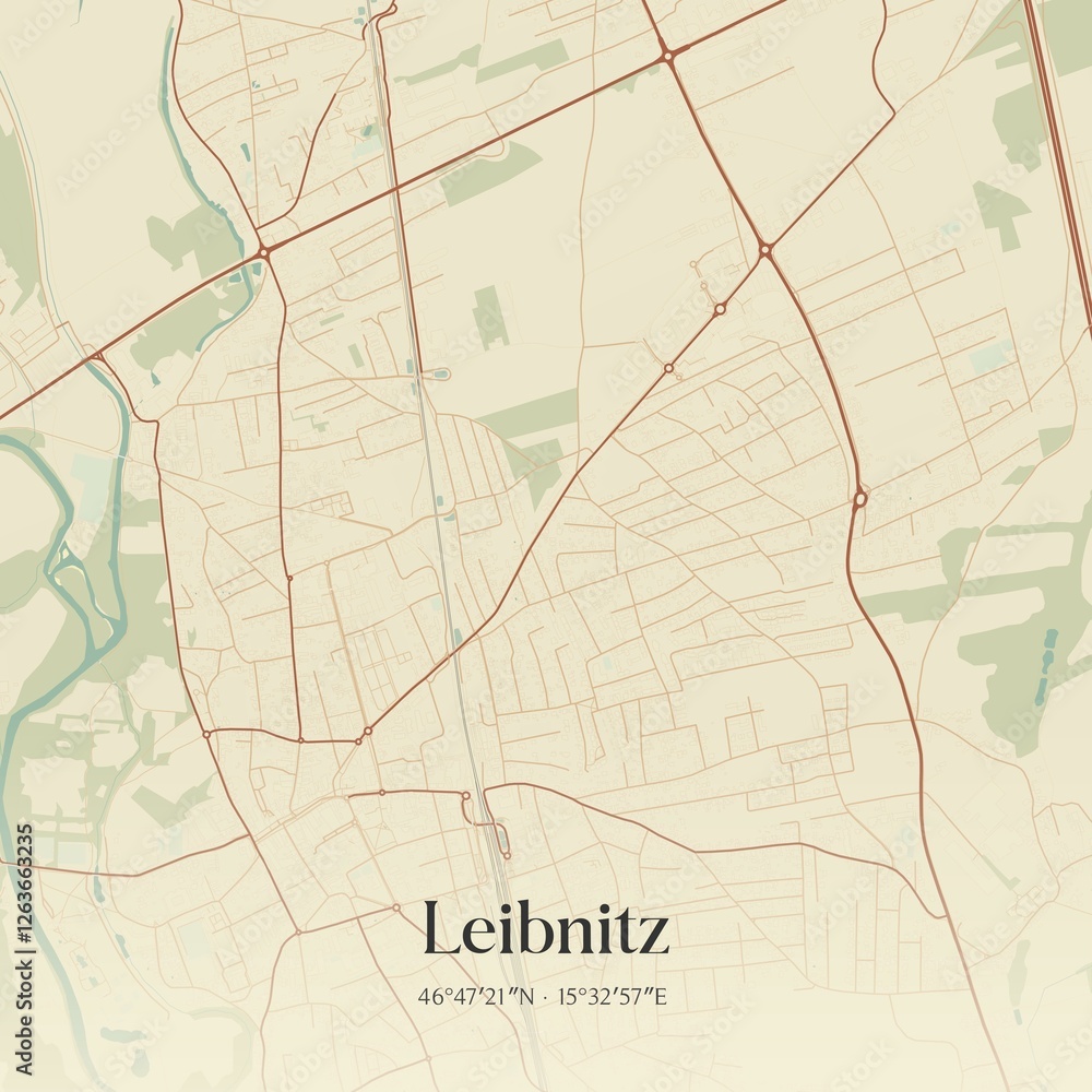 Vintage map of Leibnitz, Austria.