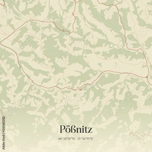 Obraz na płótnie Vintage map of Pößnitz, Austria. w salonie